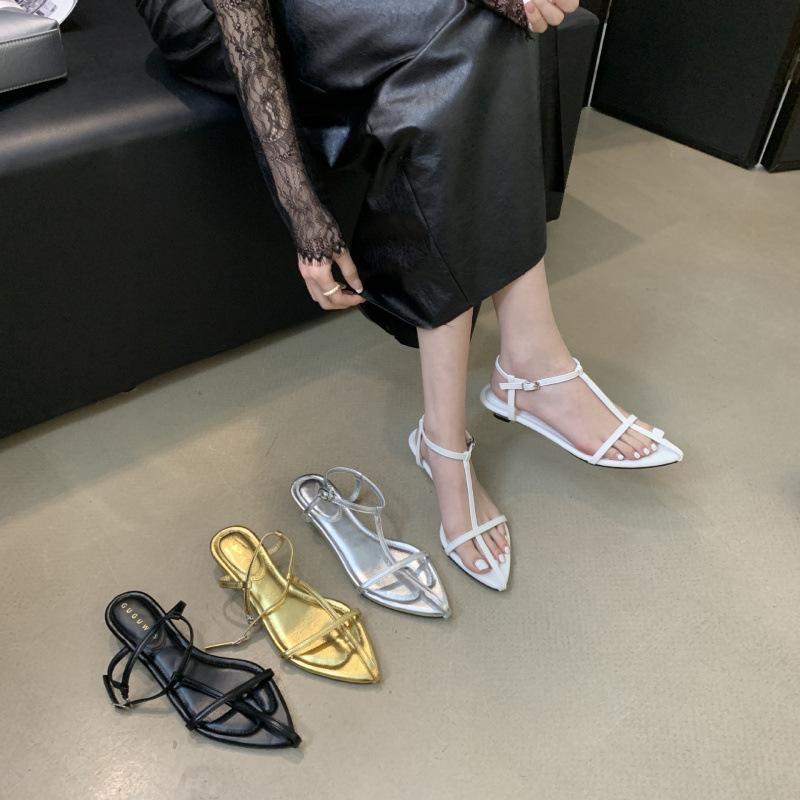 2025 Spring and Autumn New Fashion Versatile Roman Style Temperament Celebrity Open-toed Sandals Women's Simple Low Heel Wedge Heel