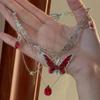 Sweet Cool Red Drip Glaze Butterfly Tassel Multi-Layered Collarbone Chain Necklace Spice Girls Devil's Claw Exaggerated Necklace Women