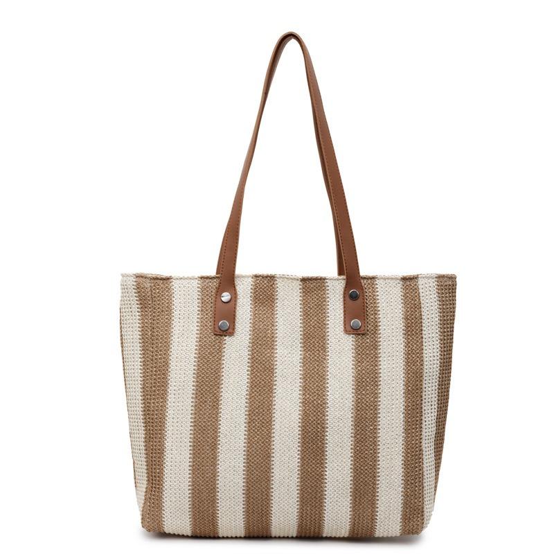 Summer New Hand Carry Striped Tote Bag Casual Portable Large Capacity Niche Design Versatile Tote Bag Women