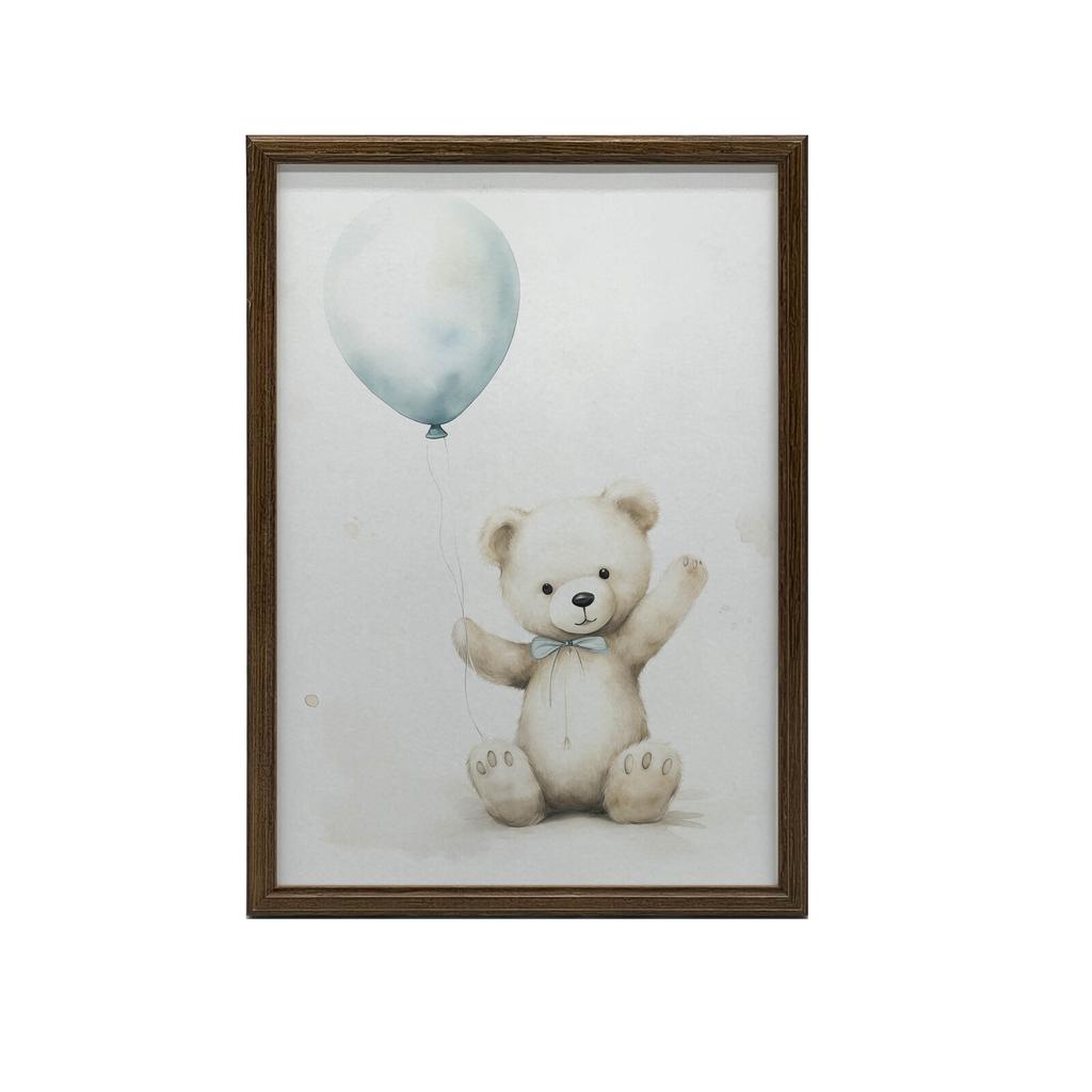 Misiek Z Niebieskim Balonem Misiek Z Niebieskim Balonem, 70X100 Cm, Rama Aluminiowa Złota, Papier Matowy 230 Gsm