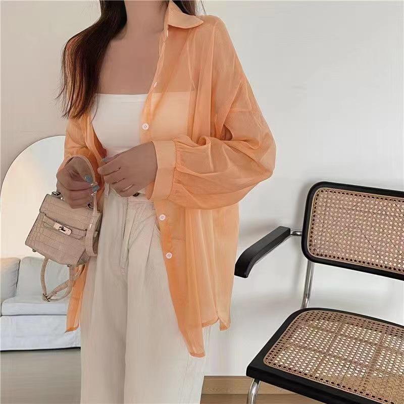 Women's 2024 Pearl Yarn Sun Protection Chic Sheer Long Sleeve Shirt