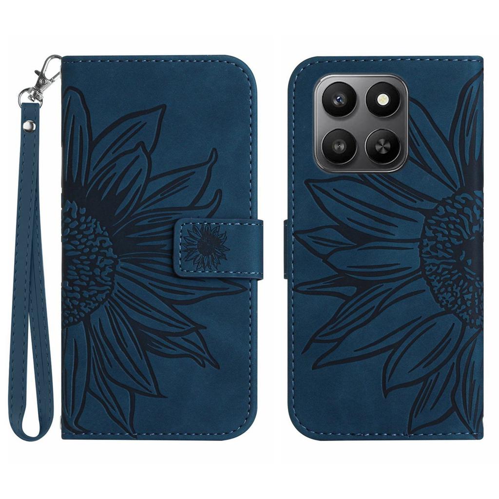 For Honor 400 Smart Case Sunflower Imprint Leather Wallet Phone Cover with Wrist Strap