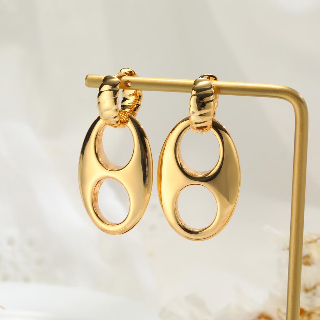 Doppelkreise Creolen für Damen Edelstahl 14K Gold Klobige Ovale Ohrringe Clean Girl Schmuck