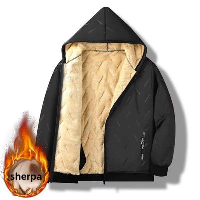 Men's Winter Lambskin Hooded Cotton-Padded Jacket - Plush, Thick, Plus Size