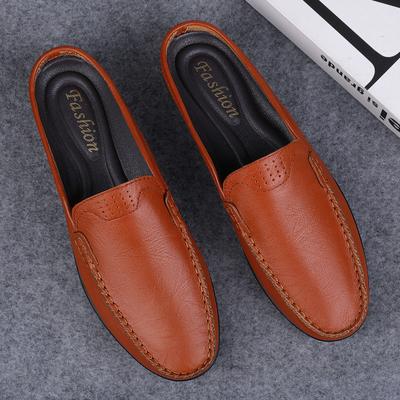 Men's Shoes Classic Slip On Casual Leather Slipper Antiskid Italian Half Shoes For Men Slippers Driving Shoes Comfy Moccasins