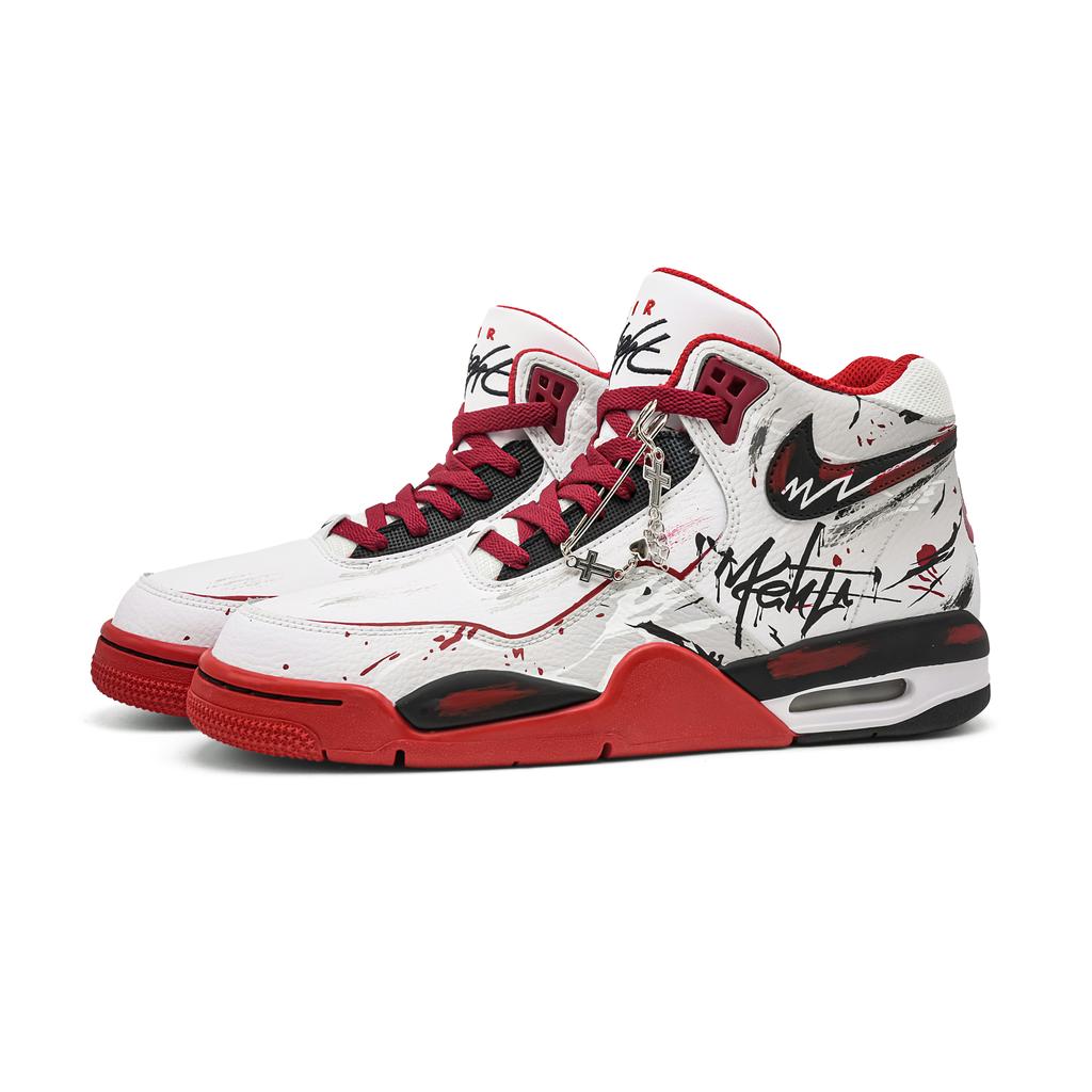 Nike Flight Legacy Crack Coverage Support Height Increasing High top Vintage Basketball Shoes Men's Red White BQ4212-100(Team861-)