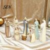 Christmas Mantel Display 8 Pcs Resin Nativity Figurines Set, Christian Scene Figures, Faith Based Decorations Religious Tabletop Miniature Statues for