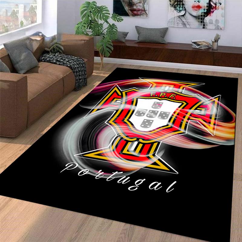 Portugal Football FPF Themed Carpet with Swirl Design - Black Background Suitable for Use As an Anti-slip for Living Room Bedroom Sofas