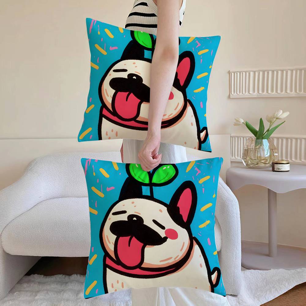 Cute Color Dogs Pillow Case Sofa and Living Room Decorative Cushion Covers Dust-proof and Mite-proof Invisible Zipper