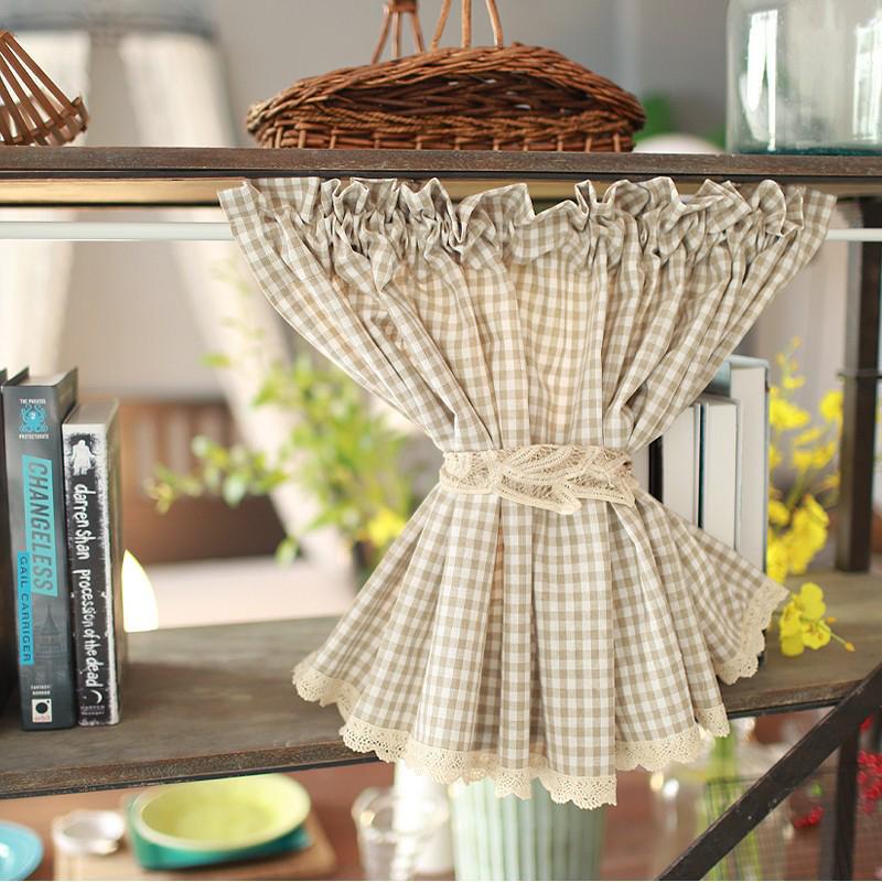 Tende corte a quadri beige per armadietti, tende a pannello rustiche da fattoria con passanti per bastone, pronte all'uso per cucina, caffè, decorazioni per la casa