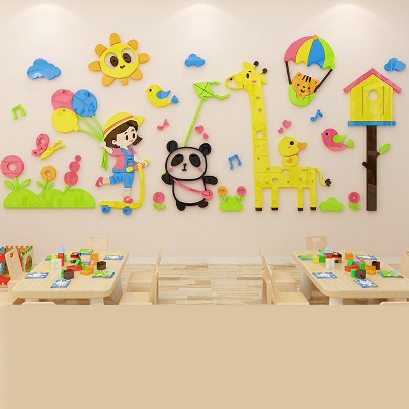 Cartoon Animal Wall Sticker Acrylic Material Wall Stickers For Kindergartens Children s Rooms Wall Stickers In Living Room S-about 1500x673mm