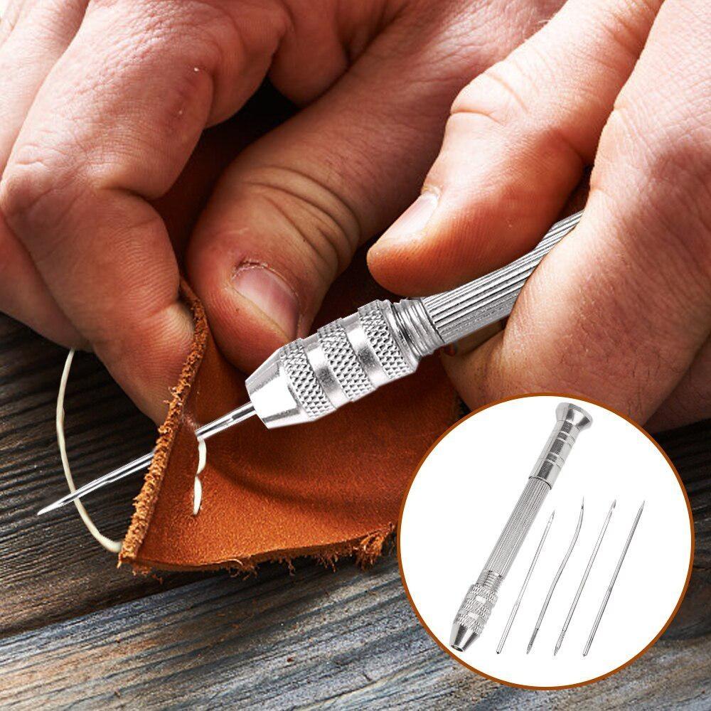 Sewing Kit Replaceable Needle with Awl Handle Set DIY Leathercraft Shoes Repair Tools Punch Stitching Needles