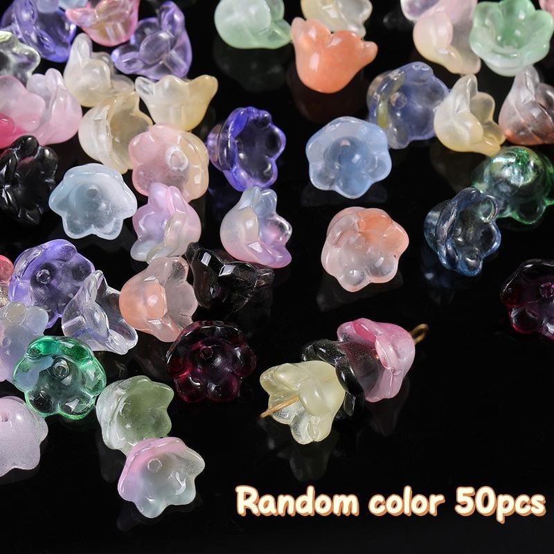 50Pcs/Bag 7X12Mm Colorful Bellflower Lampwork Beads Caps Glass Spacer Beads For Jewelry Making Diy Handmade Bracelets Hairpin