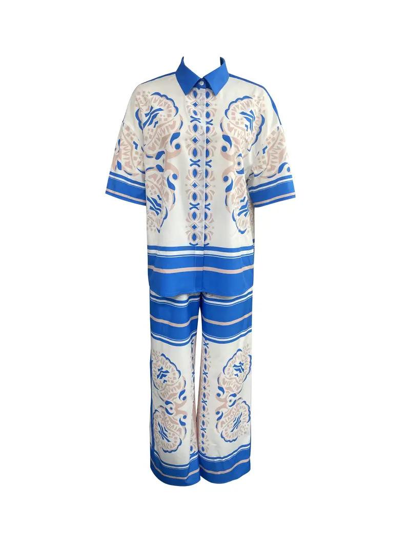 Independent station popular TEMU new European and American cross-border Amazon printed cardigan set casual pajamas new products S