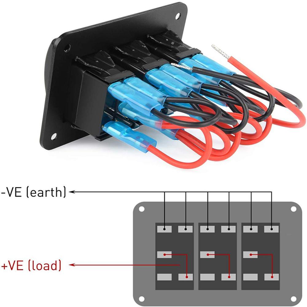 3-Gang Toggle Rocker Switch Panel for Car/Boat/Marine/RV