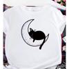 Women's Vintage Tarot Card Skeleton Cat The Lovers Print T-Shirt Men Oversized Tee Cotton Loose Top Short Sleeve