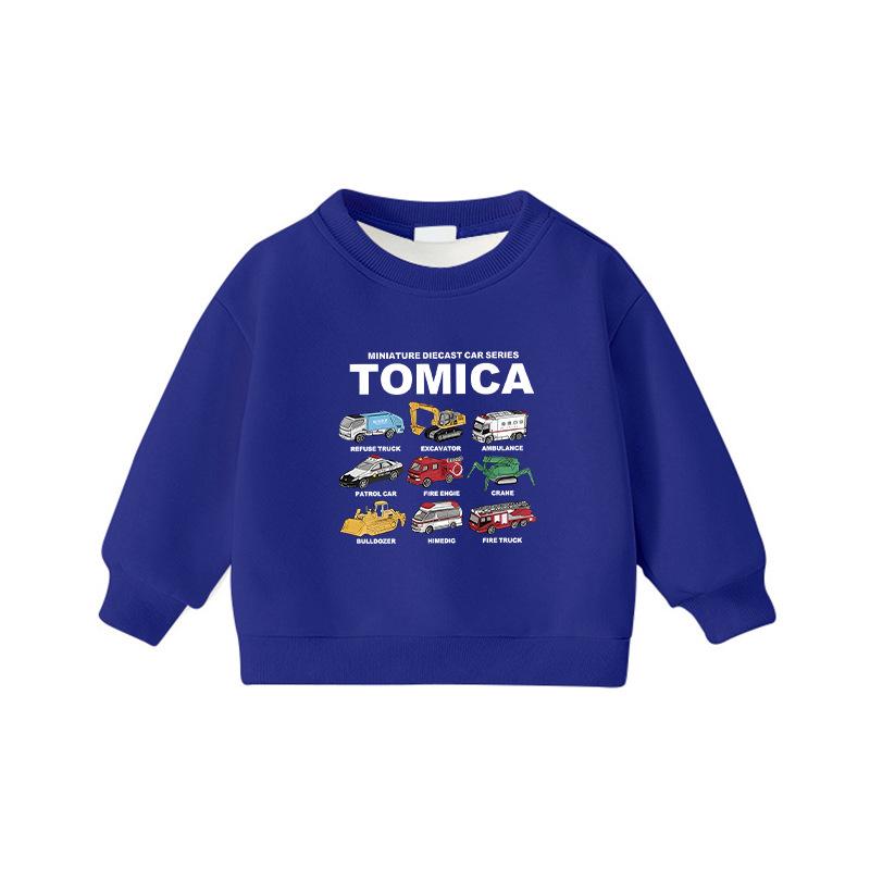 Unisex Kids  Round Neck Long Sleeve Construction Vehicle Hoodie, Cartoon Design, Thick, Warm, Comfortable Base Layer. 170 cm