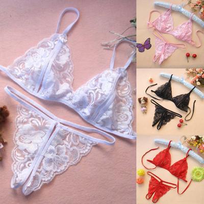 Sexy ženy, průhledná krajková bandážová podprsenka s otevřeným rozkrokem, erotické spodní prádlo s G-string