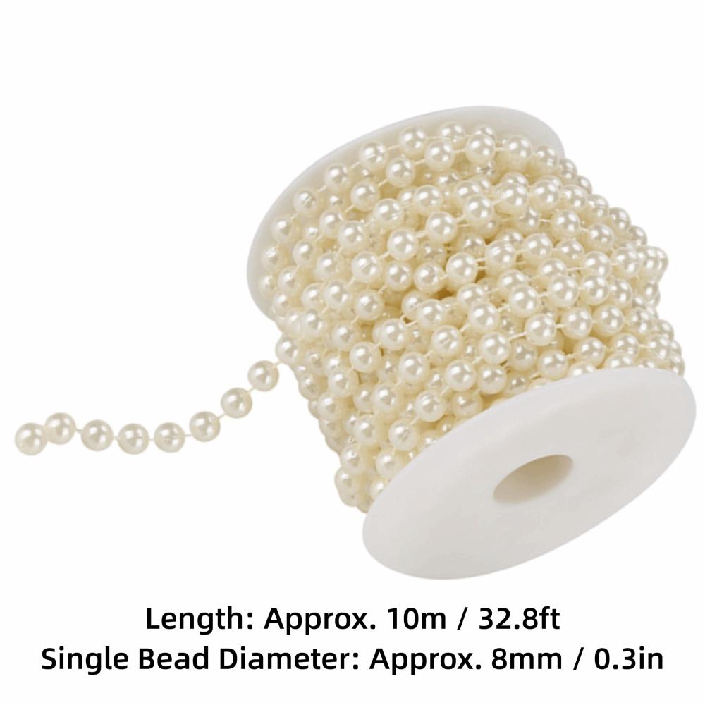 8mm Size Pearl Beads Garland White Faux Pearl Pearl Bead Roll Beige Color 10M Beads Garland Floral Centerpieces