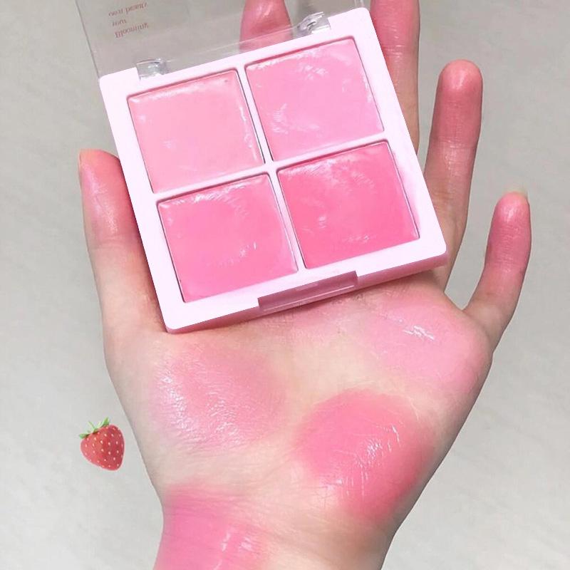 Cute Korean Girl 4Color Cream Pink Peach Water Light Blush Palette Long Lasting Easy To Multi-Use Lip Mud Cheek Tint Rouge
