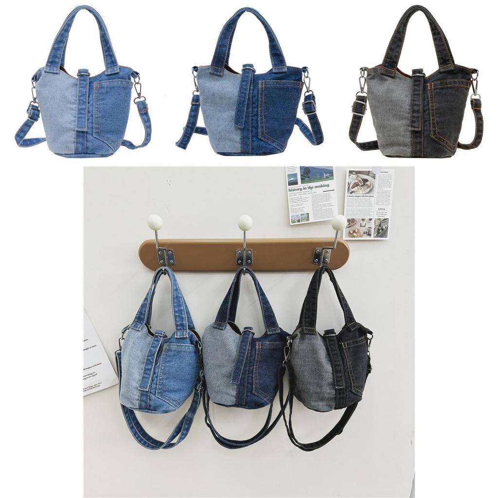 Denim Casual Bucket Bag With Breathable Fabric For Unisex Daily Use