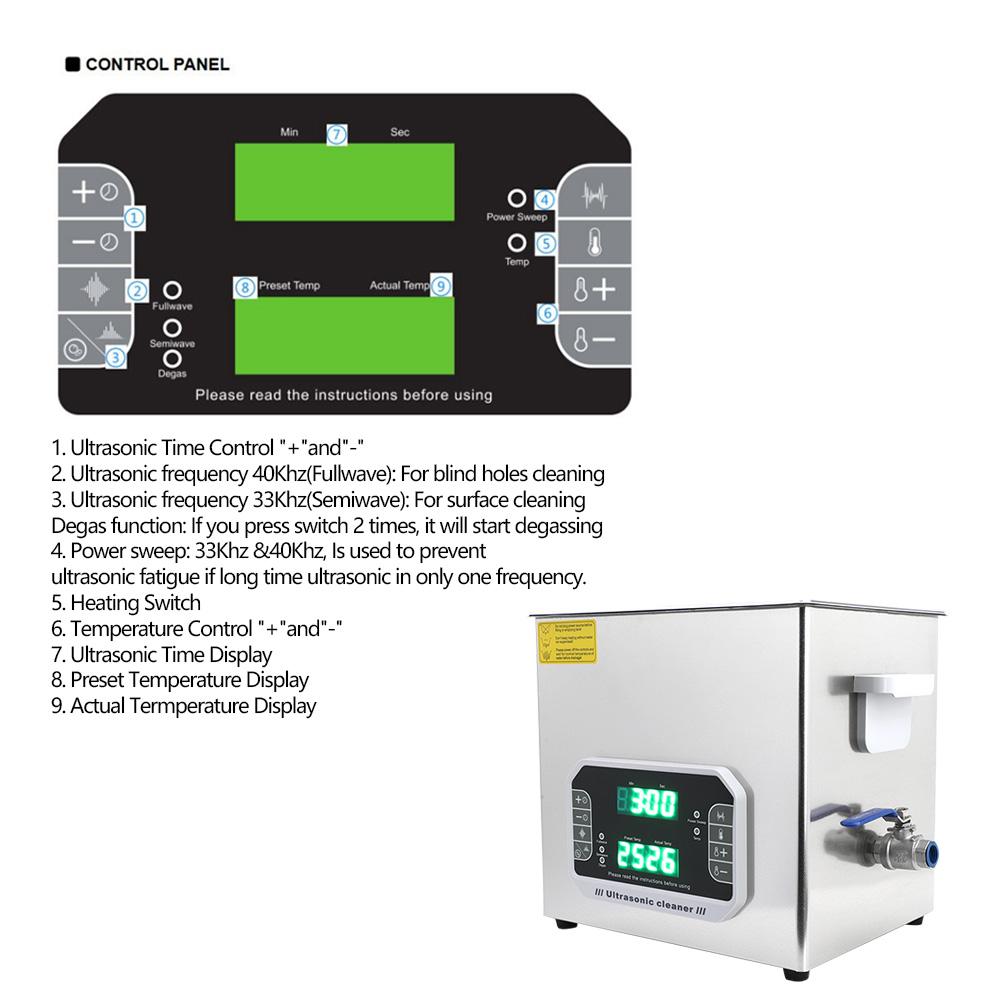 10L Ultrasonic Cleaner Multifunctional Waterproof Touch Stainless Steel Jewelry Glasses Cleaning Tool US Plug 100 127V
