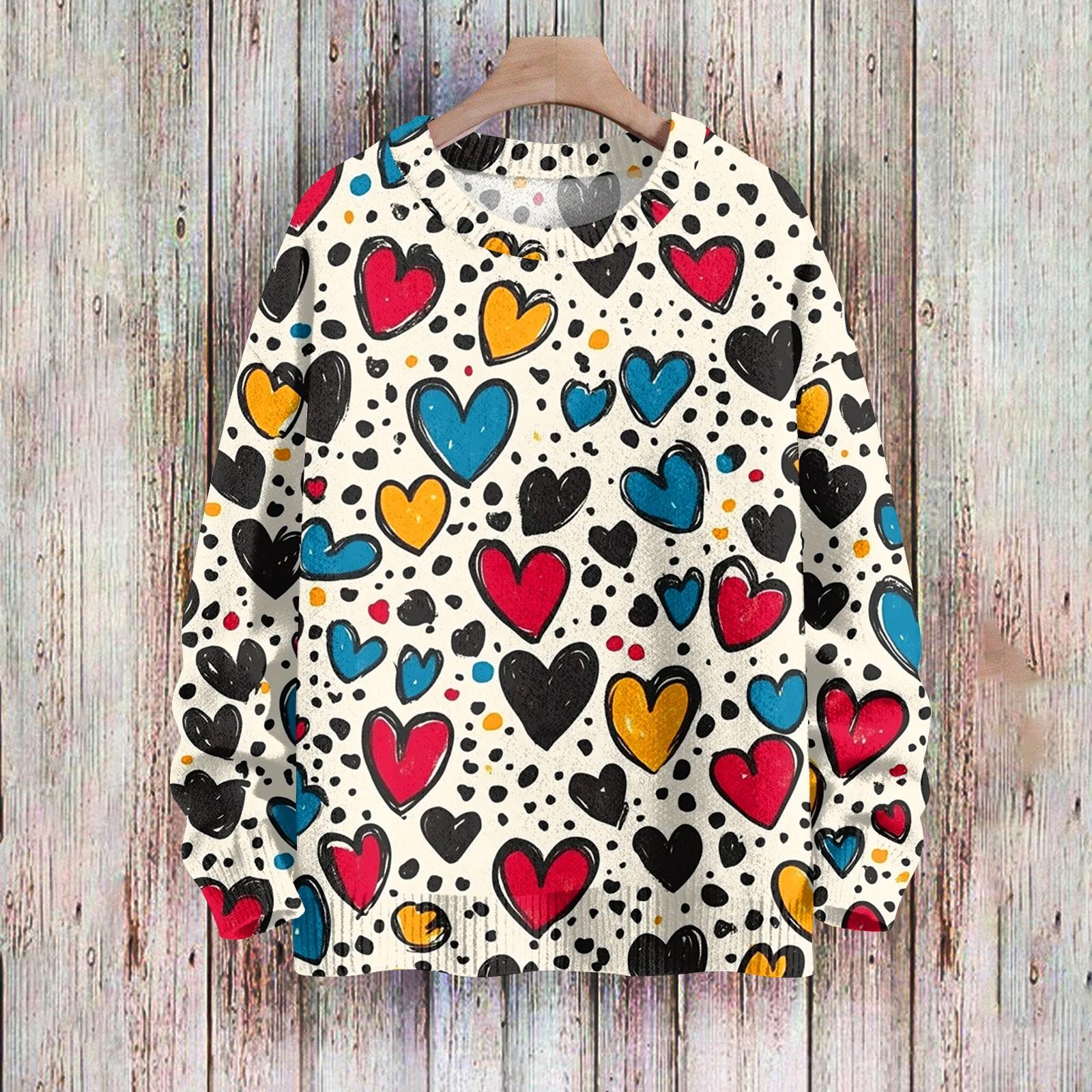 

С Днем святого Валентина, толстовки для женщин, вязаный свитер, симпатичная рубашка, осенний свитер с круглым вырезом, топы L хаки