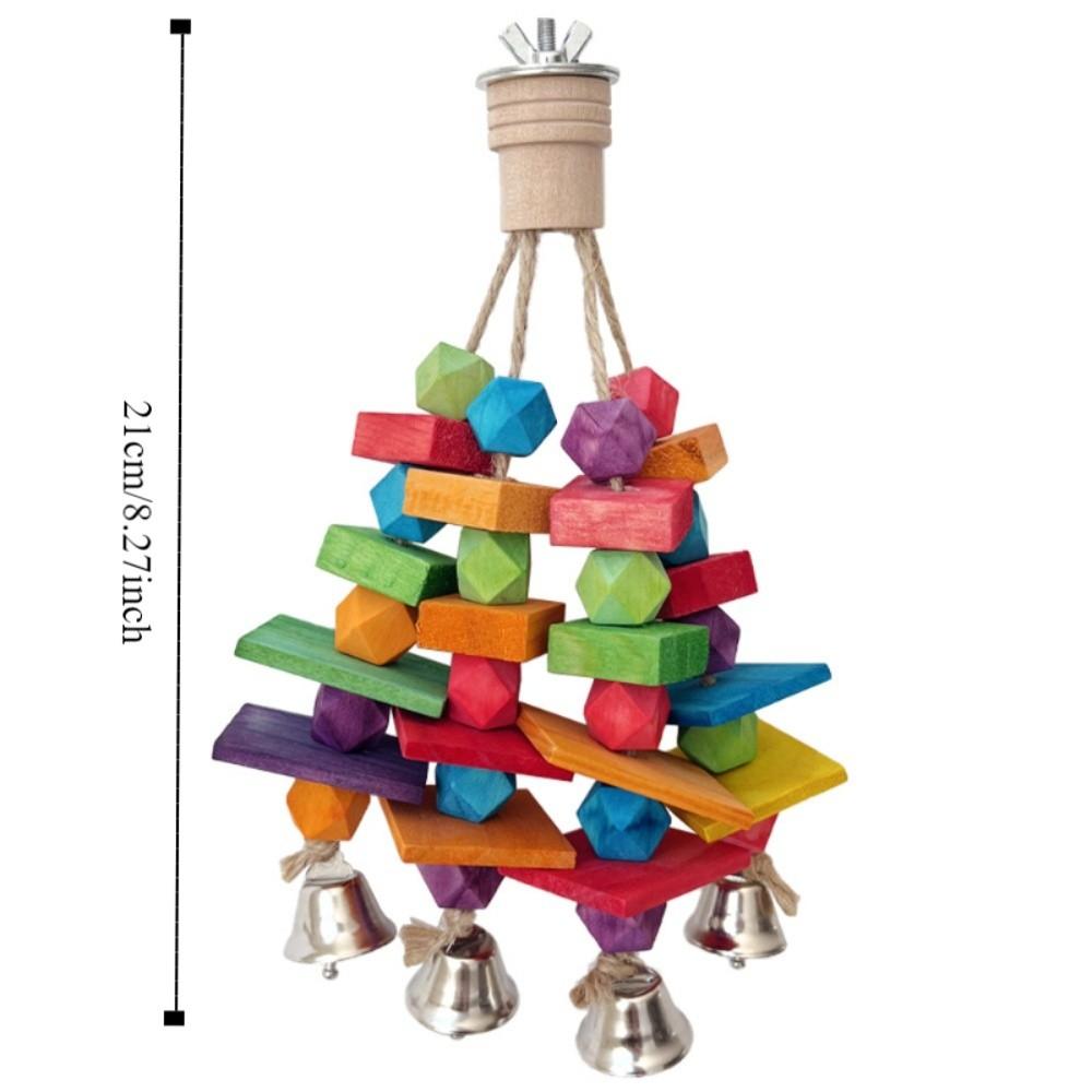 Multi Colored Parrot Chew Toys Hanging Bite Resistant Bird Climbing Toys with Bells Blocks Rainbow Bite String Cage Accessories