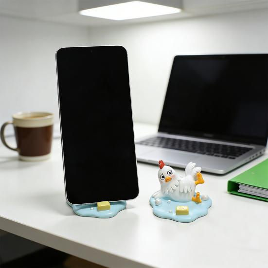 Suporte para Celular Resina Frango Escorregadio Figura Fofa Engraçada Suporte de Telefone Base Estável Antiderrapante Uso em Mesa e Carro Acessórios Decorativos para Presente