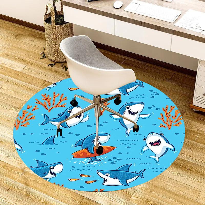 1pc Office Carpet Chair Mats Ocean Adventure: Sharks & Coral Perfect for Decorating Office Chairs, Living Rooms, Or Bedrooms.YDT143
