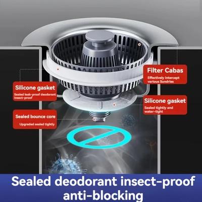 Stainless Steel Kitchen Sink Strainer Rust-Proof Leak-Proof Mesh Basket Filtering with Anti-Clogging Bounce Core Universal
