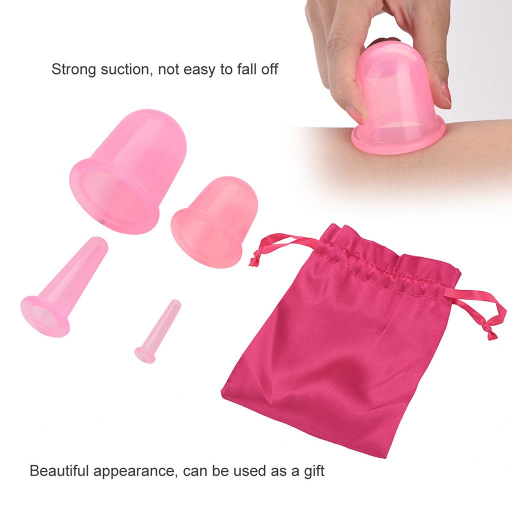 4pcsset Silicone Vacuum Body Massage Helper Anti Cellulite Massager Cups Cupping (Pink)