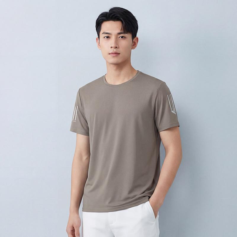 T-shirt à séchage rapide et haute élasticité T-shirt de sport à manches courtes à séchage rapide en soie glacée pour homme à col rond décontracté à manches courtes