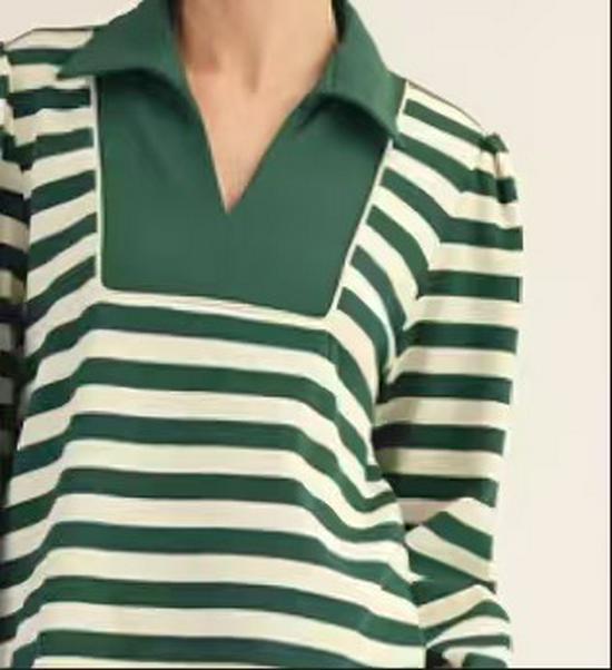

2025 Green Striped Long-Sleeve Dress: Autumn Style, European & American, Korean Design M