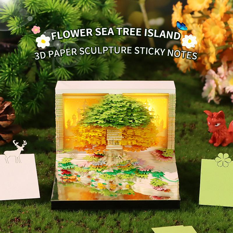 Time Piece Calendar 2026 Desk Calendar With Led Light 3D Tear-Away Calendar Paper Carving Art Memo Pad Notepad Gift Christmas