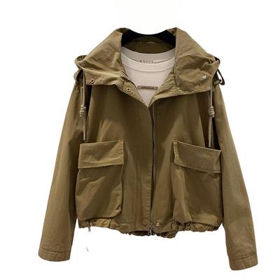 Locker sitzende kurze Windjacke für Damen, einfarbiger Kapuzenmantel für einen bequemen und lässigen Look im Herbst und Frühling