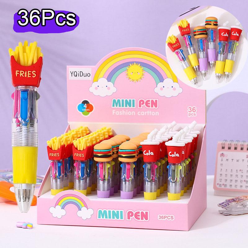 

36 Pcs with Box Cute Cartoon Mini Four-color Ballpoint Pen Colored Handbook Pen Student Prize Stationery Office Supplies Gifts 36Pcs