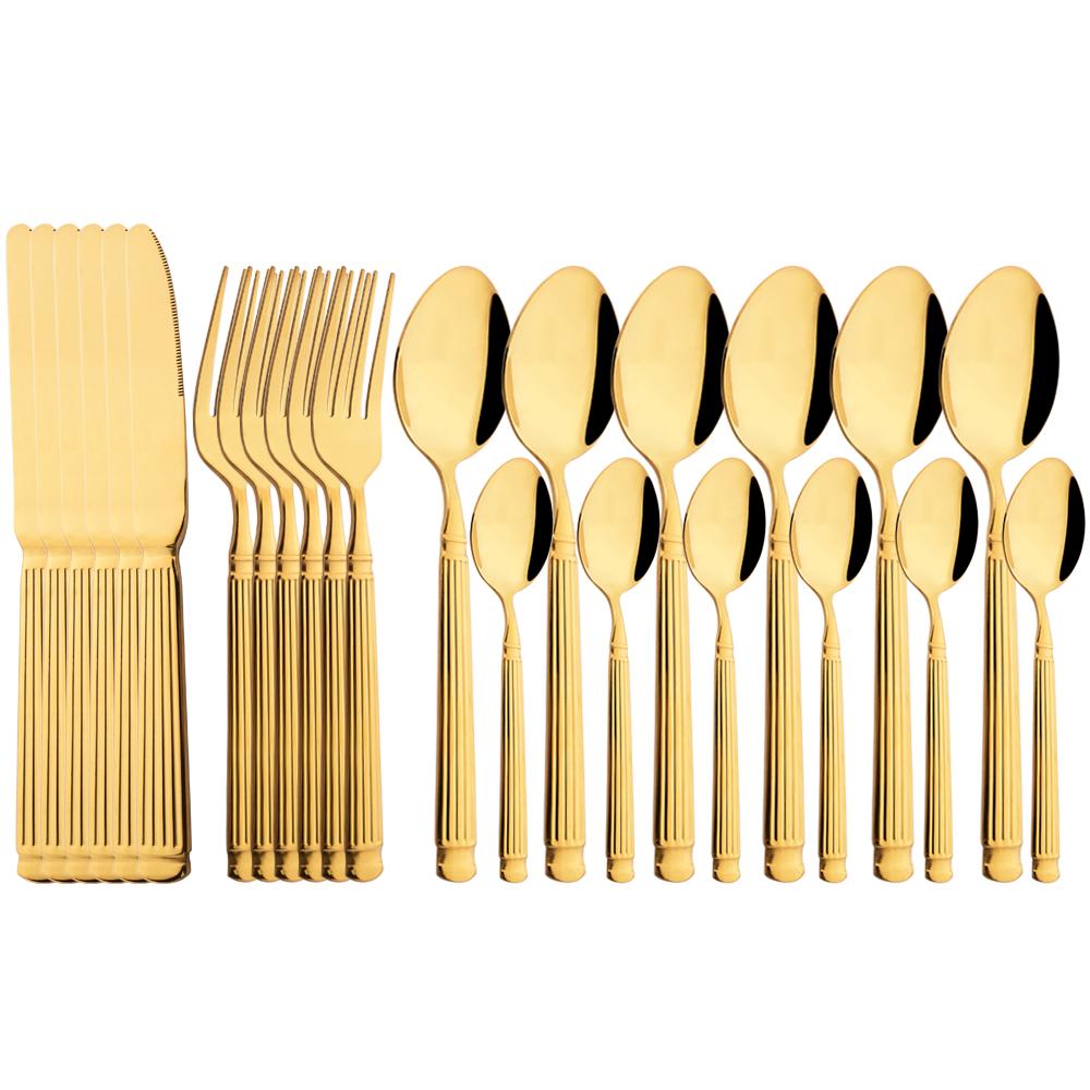 6/24Pcs Tableware Set Stainless Steel Utensil Kitchen Knives Cake Forks Coffee Spoons Cutlery for Home Restaurant Flatware Set