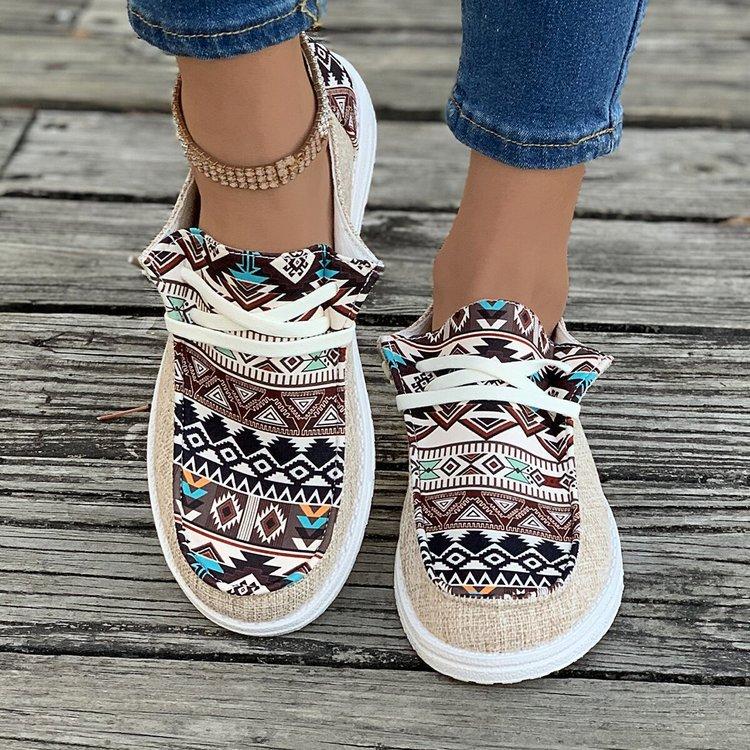 Slipper Damen Leinenschuhe Herbst Lässig Täglich Damen Flache Schuhe Runde Zehenpartie Print Schnür-Sneakers 36 khaki