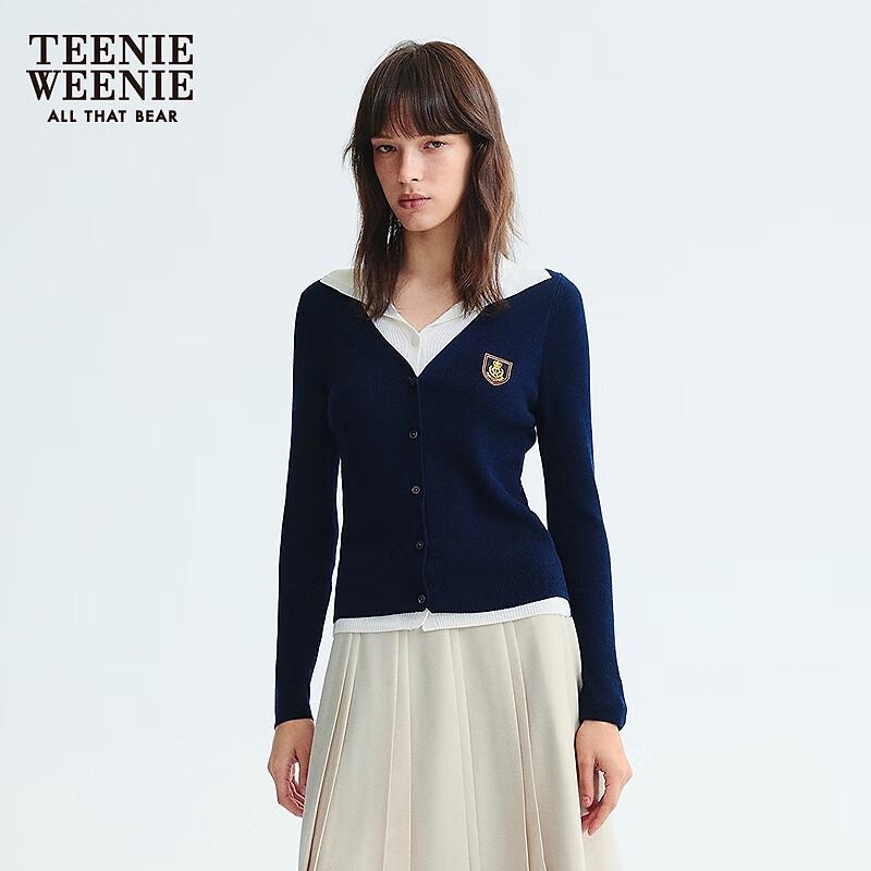 Teenie Weenie Women's Faux Two-Piece Polo Collar Knit Cardigan