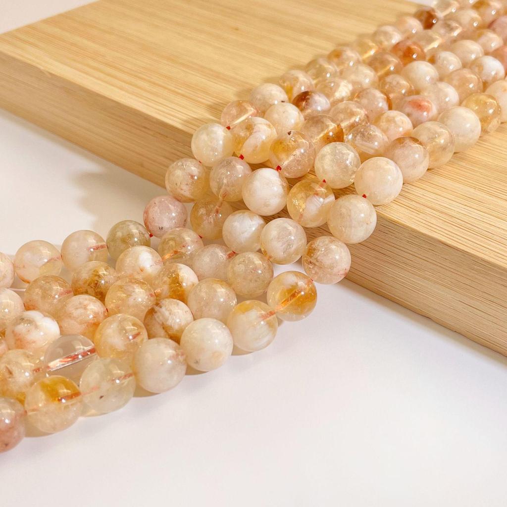 Jing Xi Ji Natural Yellow Rutilated Quartz Round Beads for DIY Jewelry
