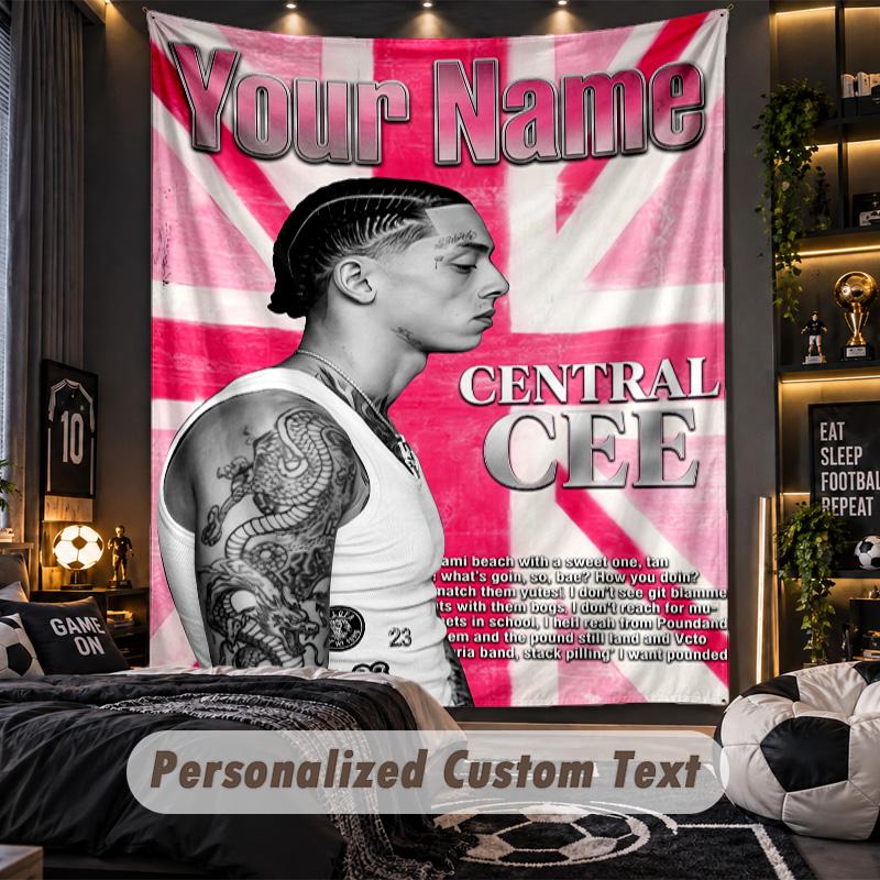 Personalized Wall Tapestry,Central Cee Custom Printed Name, Fabric Wall Art For Indoor Room Backdrop