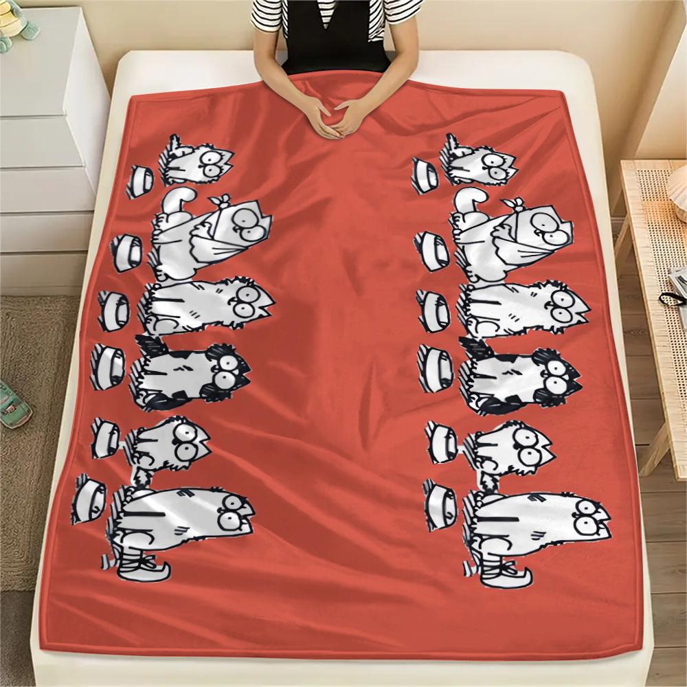 1Pc Simon‘s Cat Print Flannel Blanket, High Quality Comfortable for All Seasons, Home Decor, Warmth and Comfort, Perfect for Christmas GiftS