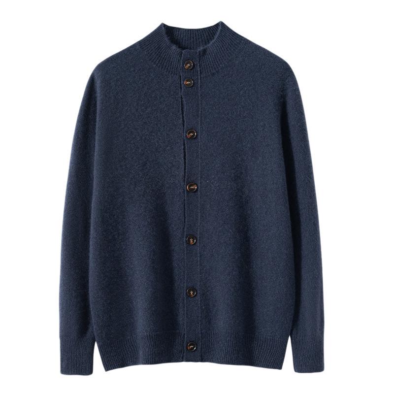 Men's Business Casual Cashmere Cardigan - Thick Stand Collar Wool Knit for Autumn & Winter