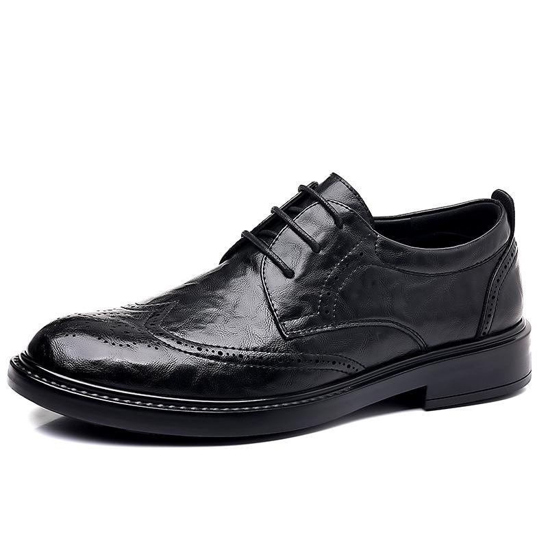 Men's Black Leather Brogue Shoes - Formal, Casual, Wedding, and Business Suit Style.
