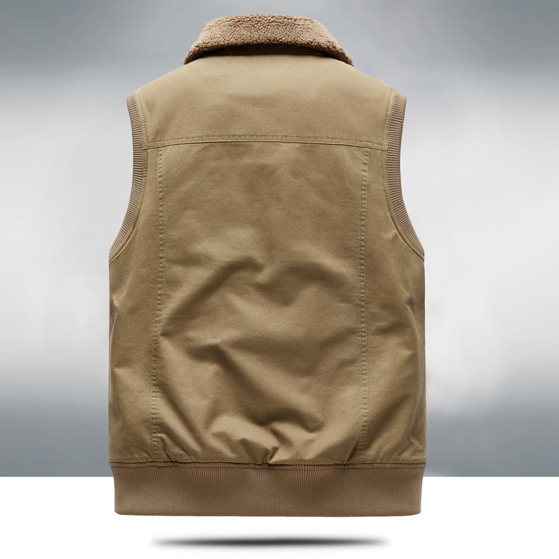 Men's Casual Fleece Lined Thickened Loose Fit Sleeveless Vest Autumn Winter Turn-Down Collar Jacket Outdoor Leisure Vest