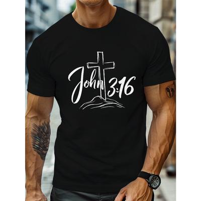 Taglie europee Uomo T-shirt casual girocollo a maniche corte con Giovanni 3:16 Disegni a Croce per l'Estate