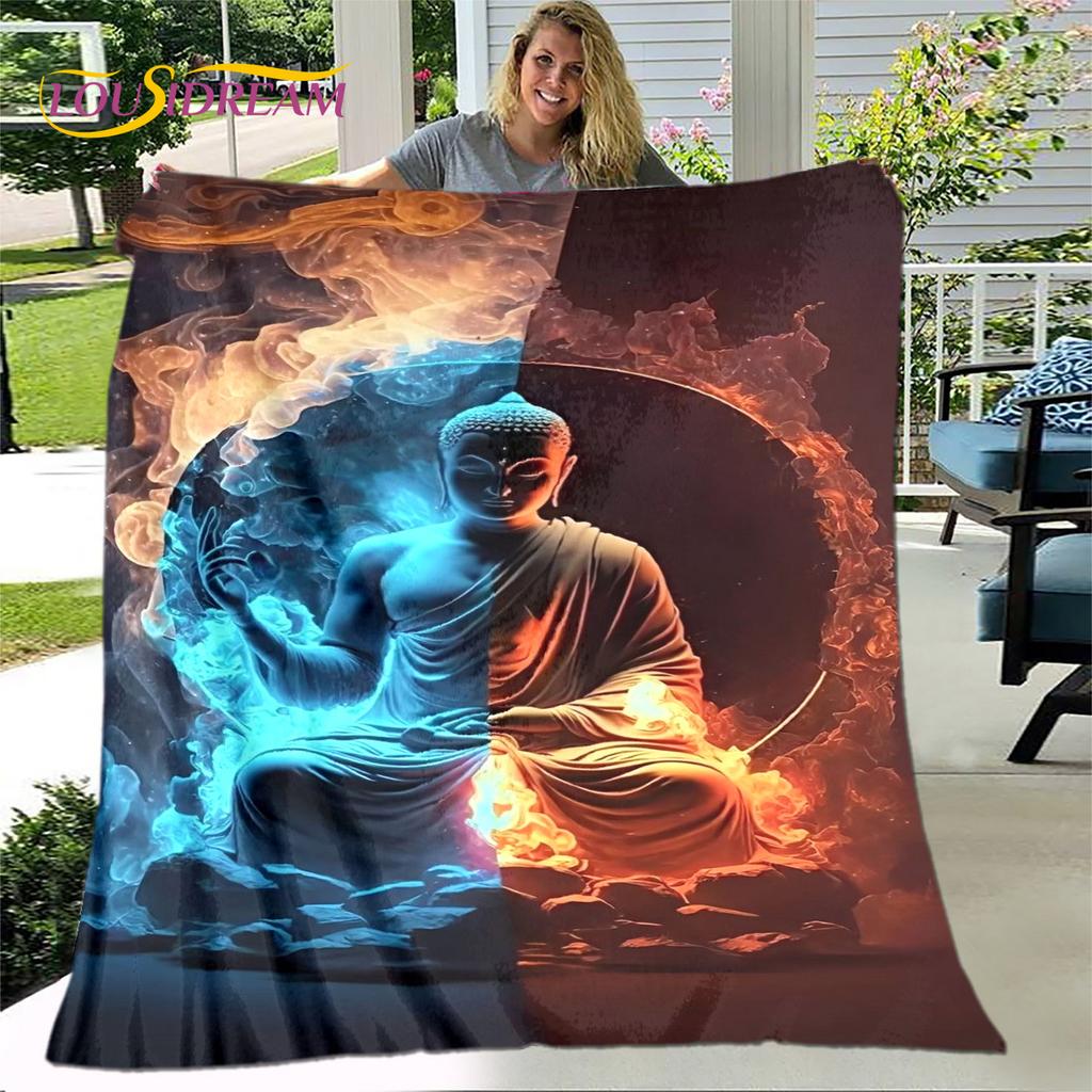 3D Šákjamuni Buddha Guanyin Bódhisattva Buddhismus Víra Náboženství Deka Měkká deka pro domácnost Modlete se Ložnice Postele na pohovku