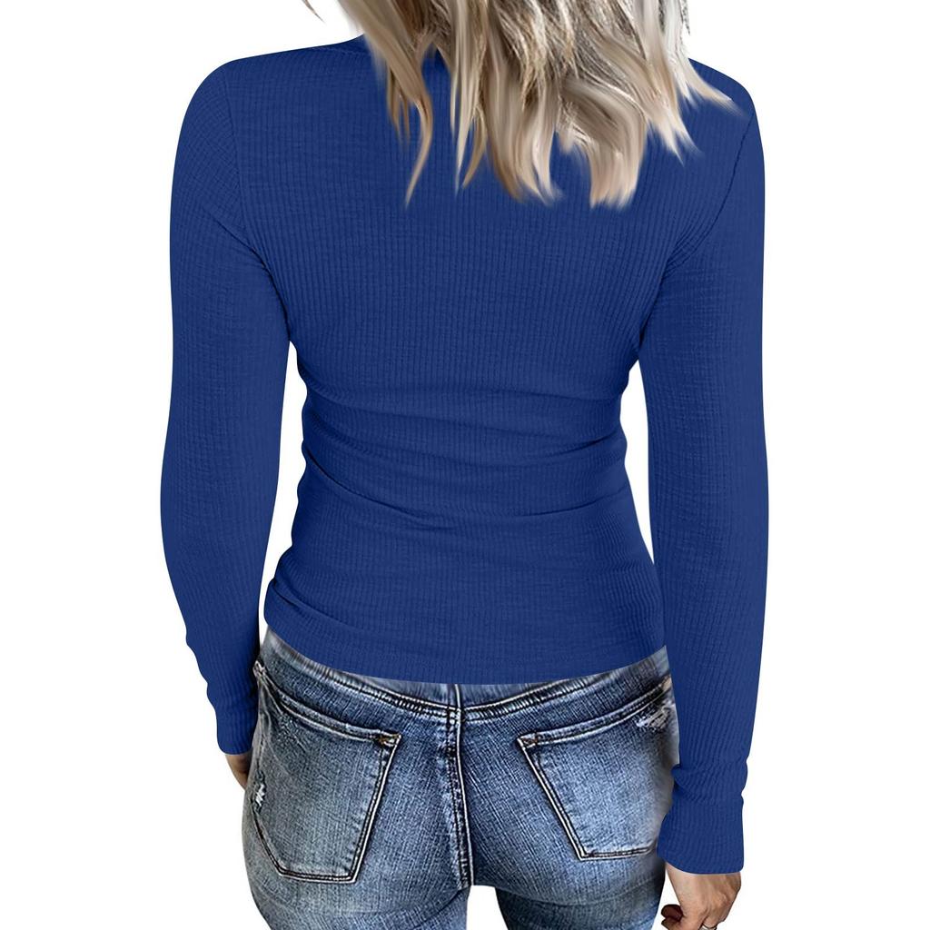 Women's  And Winter Slim Bottom T-shirt Fashion Casual Solid Color O-Neck Pullover Long Sleeve Top