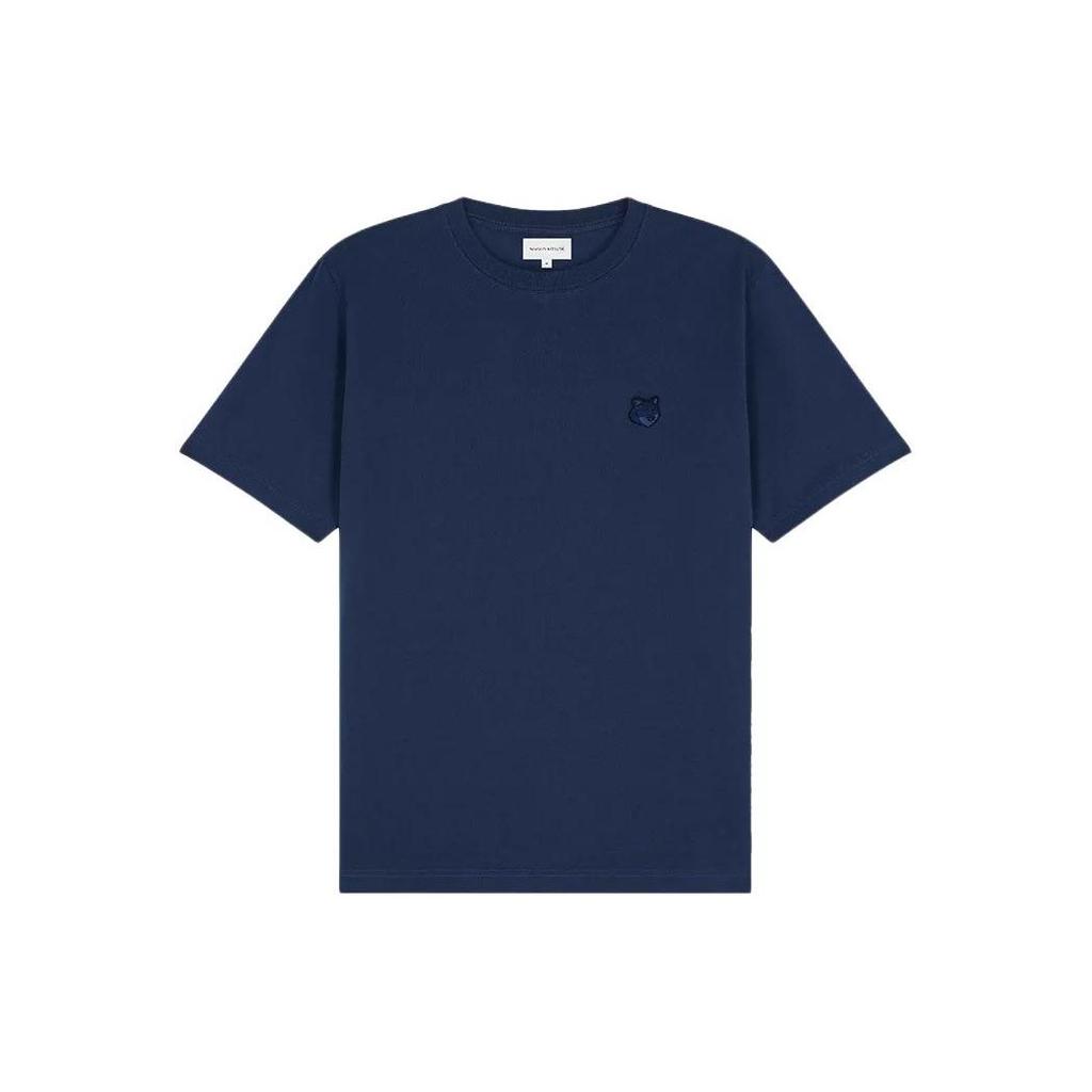 Maison Kitsune Ss24 Solid Color Logo Patch Crew Neck Short Sleeve T-Shirt Men T-Shirts Navy-Blue MM00127KJ0118-P476